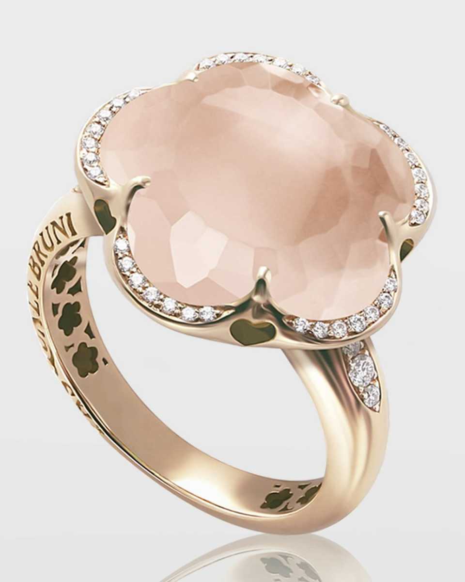 Bon Ton 18k Rose Quartz Ring with Diamonds